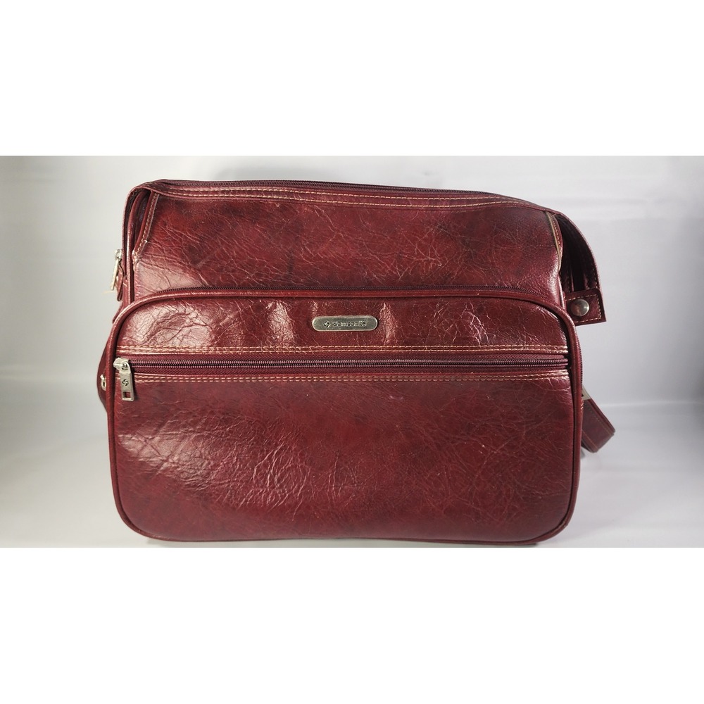 Samsonite Vintage Burgundy Faux Leather Crossbody Messenger Travel Bag Maroon
